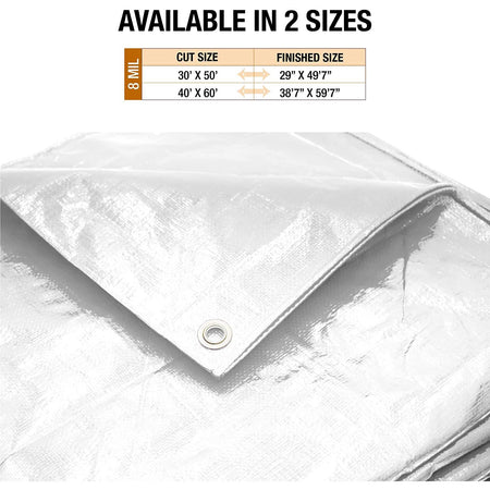 40 x 60 8 MIL Tiger Tough Heavy-Duty White Poly Tarp Tarp