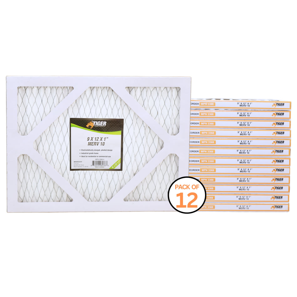 9 in. x 12 in. 1 in. MERV 10  A/C Filter Standard Pleated Filter 12