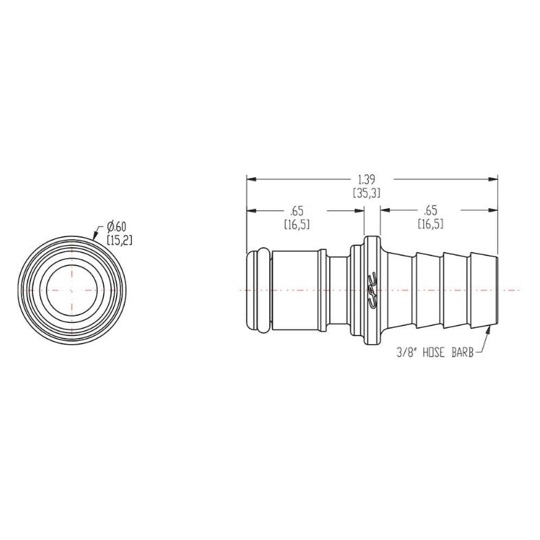 3/8" Quick Disconnect In-line Hose Barb APC Series Acetal Male Insert - Straight Thru APC22006