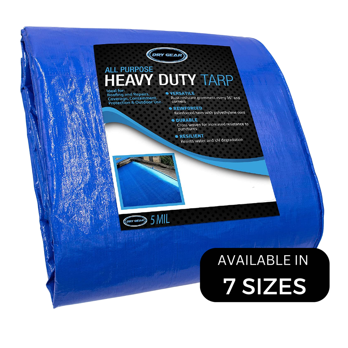 Heavy Duty 5 MIL Blue Tarp. All Purpose, Durable and Industrial Strength Tarp Misc 6x8,6x8 (3 Pack),8x10 (3 Pack),9x12 (2 Pack),10x18,10x18 (2 Pack),20x16,20x20,20x30,20x30 (2 Pack),30x40,30x50,40x60
