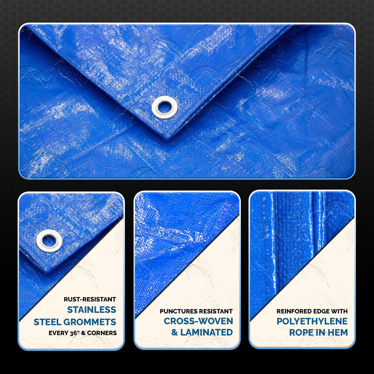 Heavy Duty 5 MIL Blue Tarp. All Purpose, Durable and Industrial Strength Tarp Tarp 6x8,8x10,9x12,9x12 (2 Pack),10x18 (2 Pack),12x16,14x30,15x15,20x16,20x20,20x30,20x30 (2 Pack),30x30,30x40,30x50,40x60