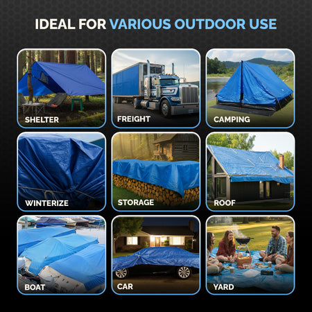 Heavy Duty 5 MIL Blue Tarp. All Purpose, Durable and Industrial Strength Tarp Tarp 6x8,8x10,9x12,9x12 (2 Pack),10x18 (2 Pack),12x16,14x30,15x15,20x16,20x20,20x30,20x30 (2 Pack),30x30,30x40,30x50,40x60
