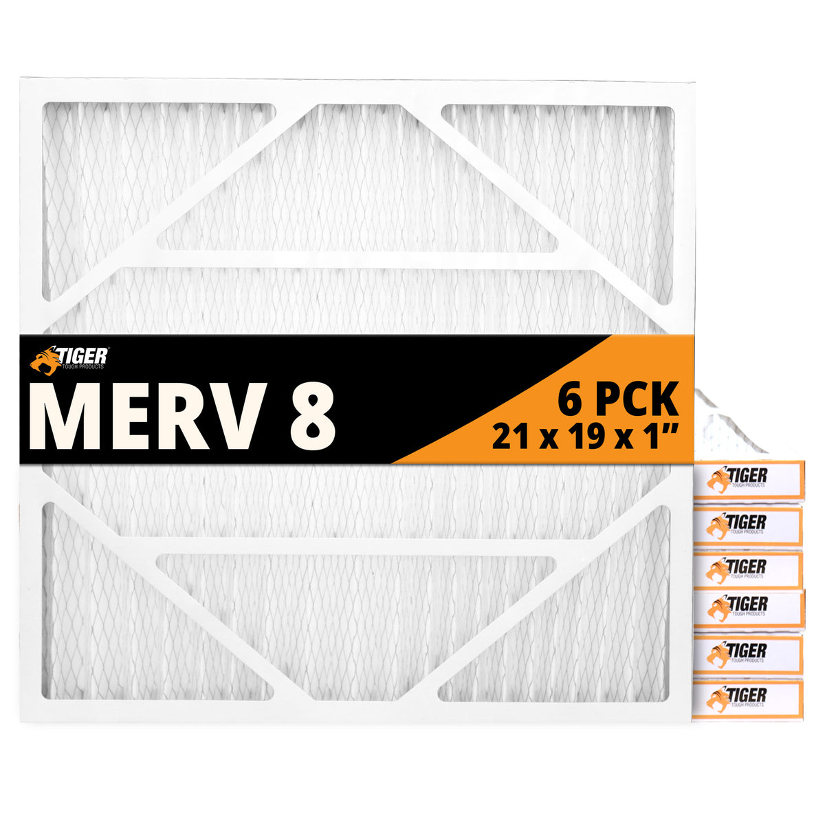 21" x 19" x 1" MERV 8 Pleated Air Filter Tiger Tough Filter 6 Pack