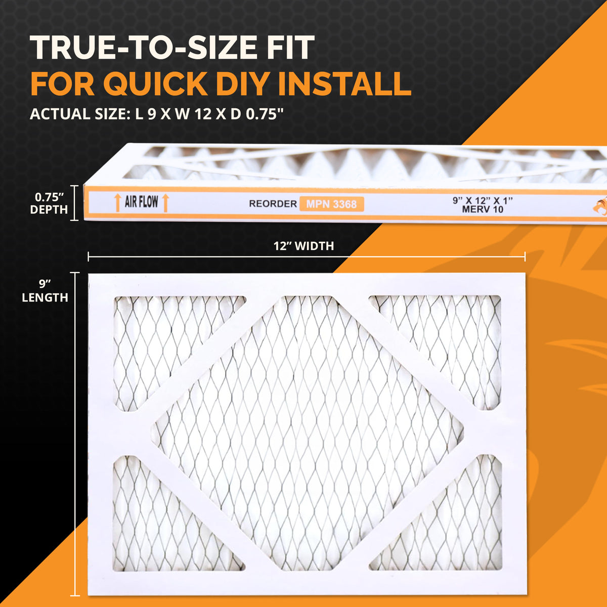 9 in. x 12 in. 1 in. MERV 10  A/C Filter Standard Pleated Filter 4,12