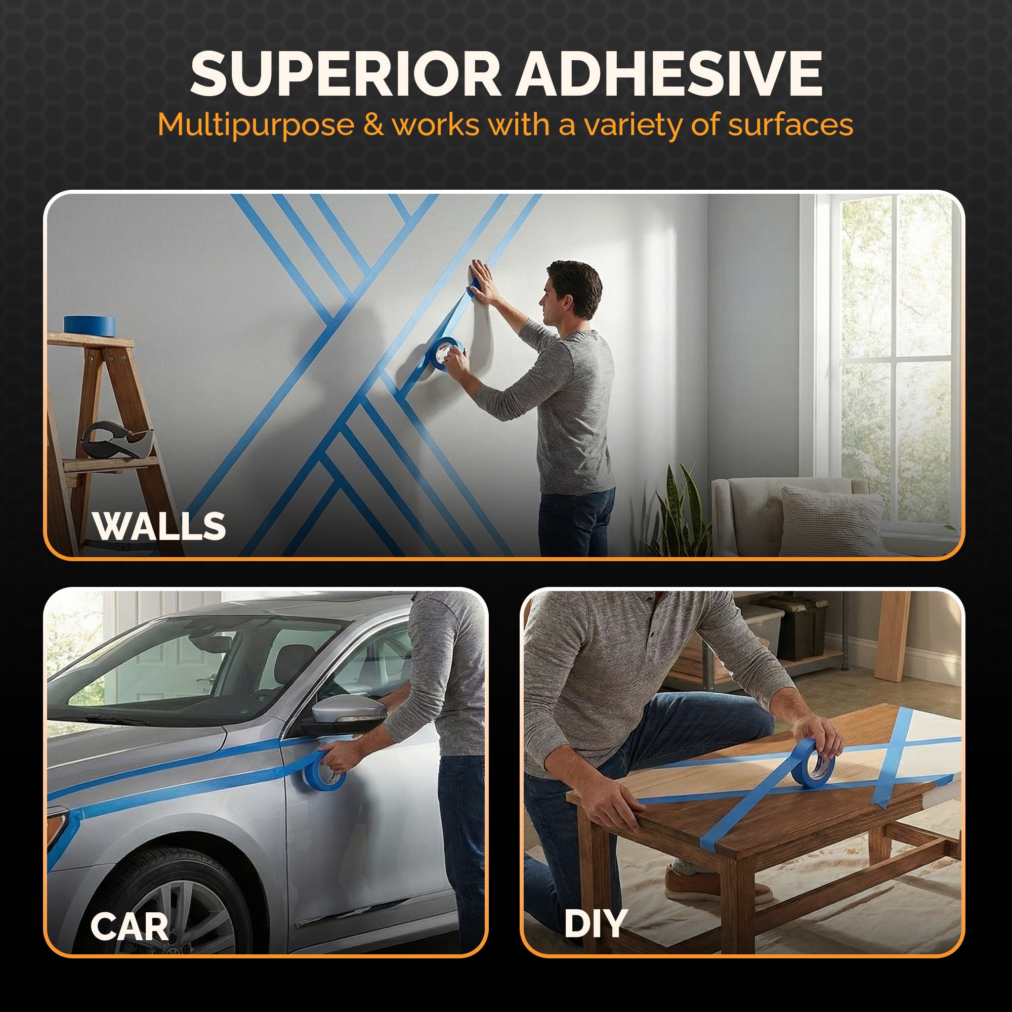 Painter's Tape 3 in. x 60 yards Premium Quality, No Paint Bleed Through supplies 4 Pack,16 Pack