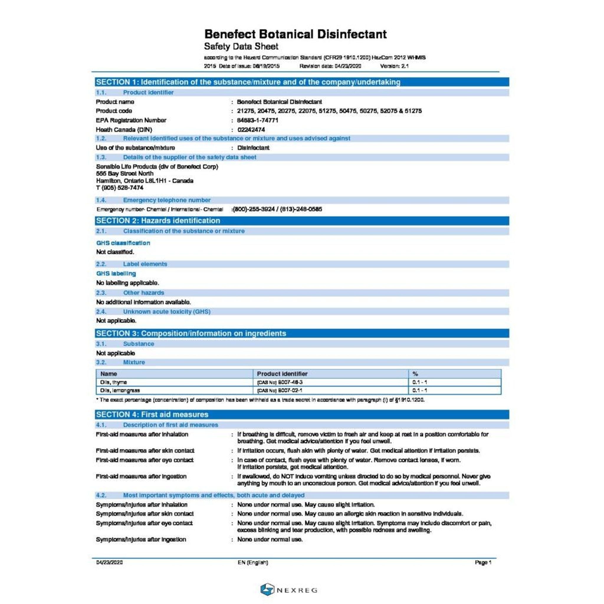 Benefect Botanical Disinfectant (55 gal) Misc