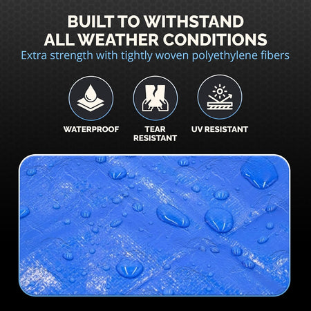 Blue Waterproof Tarp – 5 MIL Thick Tarpaulin Outdoor Cover - Multipurpose Protection Poly Tarp for Camping, Tent, Roof, Patio, Pool, Floor, Furniture, Boat, Truck Beds. Tarp