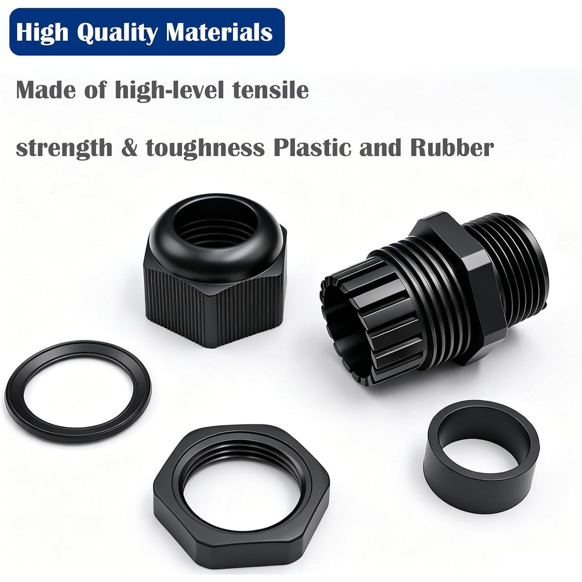 Nylon Cable Glands 1/2" NPT, Waterproof Adjustable Diameter 6-12mm Cable Connectors, Plastic Cable Gland Joints with Gaskets 1/2 NPT-BK Dehumidifier Parts