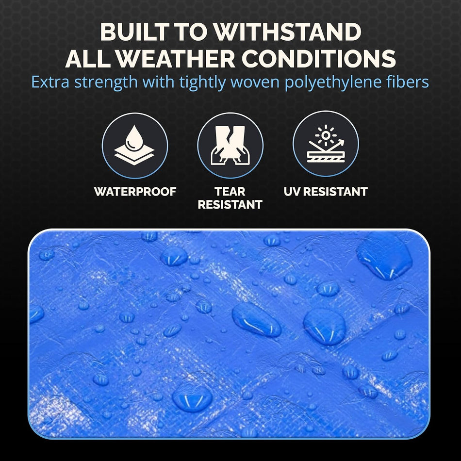 16x20 Blue Waterproof Tarp – 5 MIL Thick Tarpaulin Outdoor Cover - Multipurpose Protection Poly Tarp for Camping, Tent, Roof, Patio, Pool, Floor, Furniture, Boat, Truck Beds.
