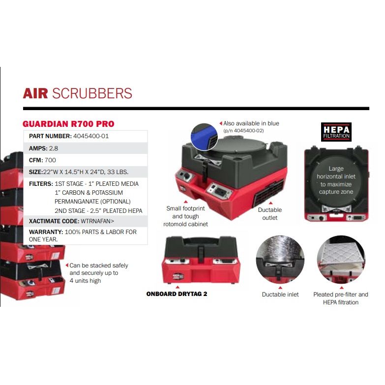 Phoenix Guardian R700 PRO HEPA Air Scrubber Equipment Red,Blue