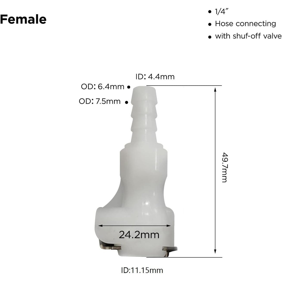 1/4" In-Line Hose Barb PLC Series Acetal Body - Straight Thru Replacement Part