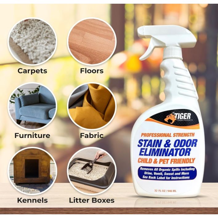 Products Pet Stain and Odor Remover - Enzyme Cleaner for Home & Professional Use, Stain Dissolver for Carpet, Upholstery, & More - Dog & Cat Urine, Feces, Vomit Eliminator, 32 Ounce Spray