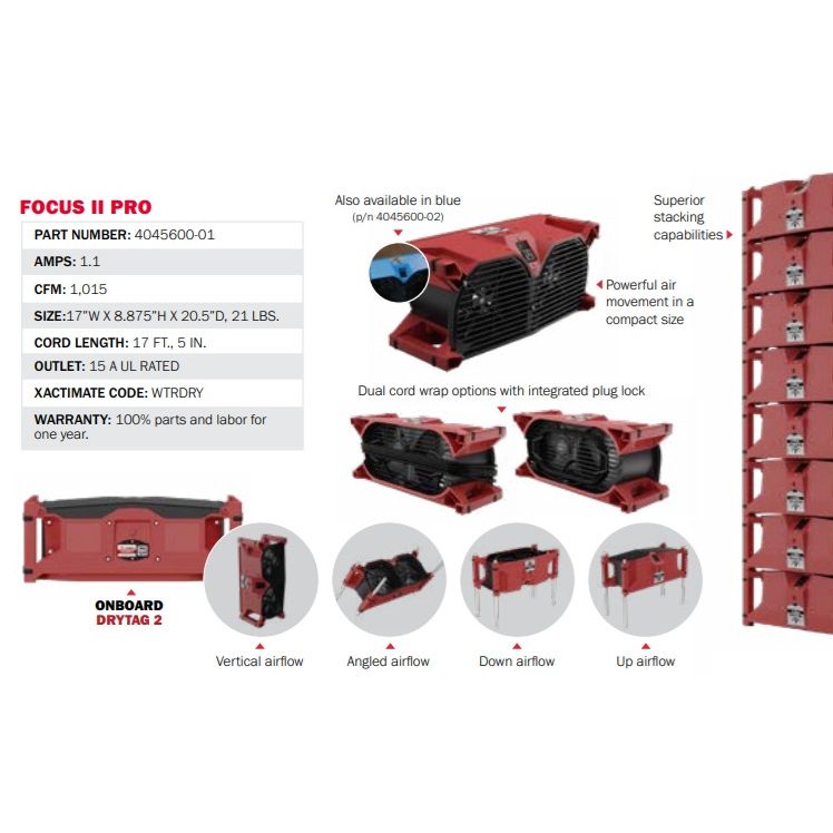 Phoenix FOCUS II Dual Axial Air Mover Equipment Blue,Red
