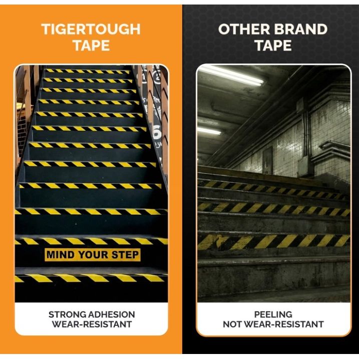 Tiger Tough Safety Warning Tape Black & Yellow Stripe – 2 Inch x 36 Yard (24 Rolls) Heavy-Duty Vinyl Warning Tape for Hazard Zones, Lane Markings & Safety Areas – Tear, Moisture & Weather Resistant Supplies