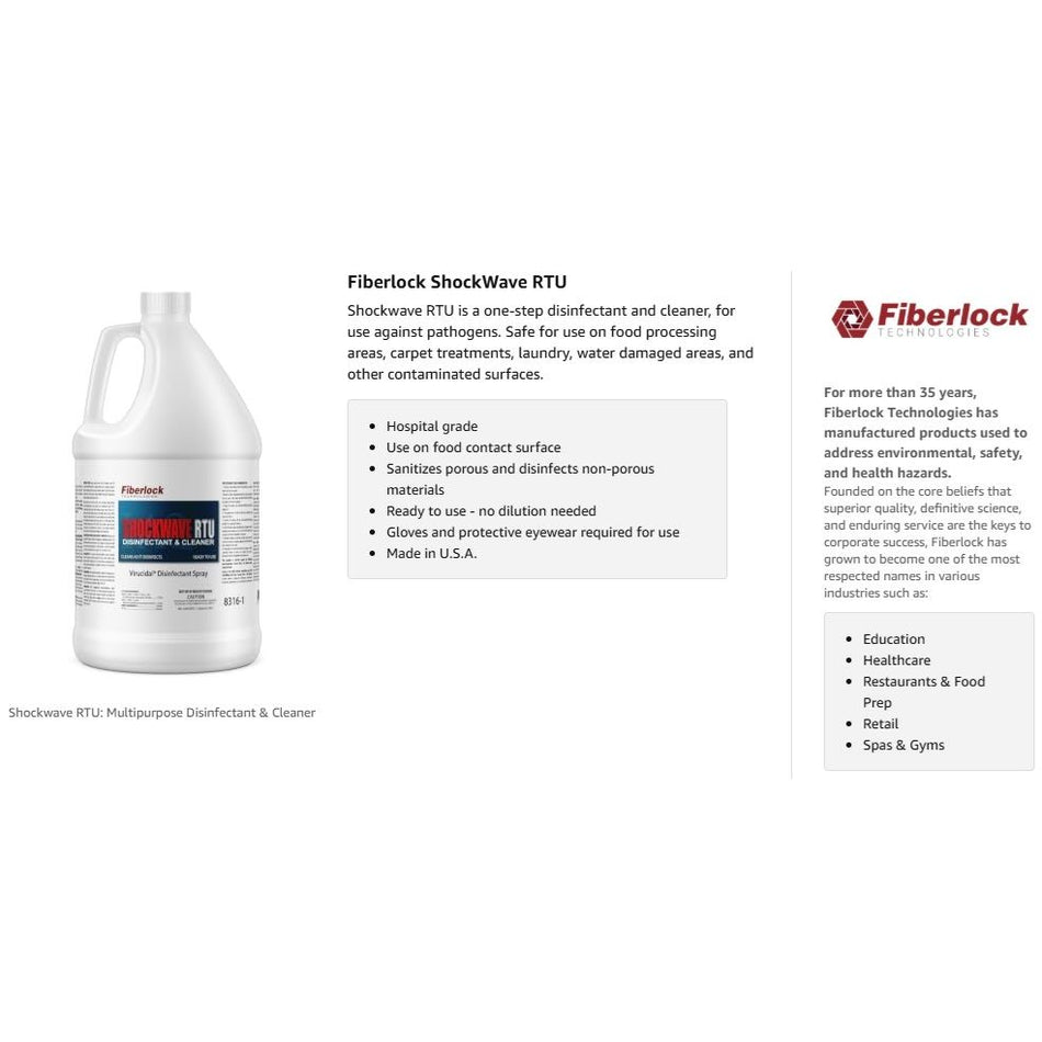 Fiberlock ShockWave RTU Disinfectant & Cleaner Concentrate Chemical 1 Gal,4 Gal