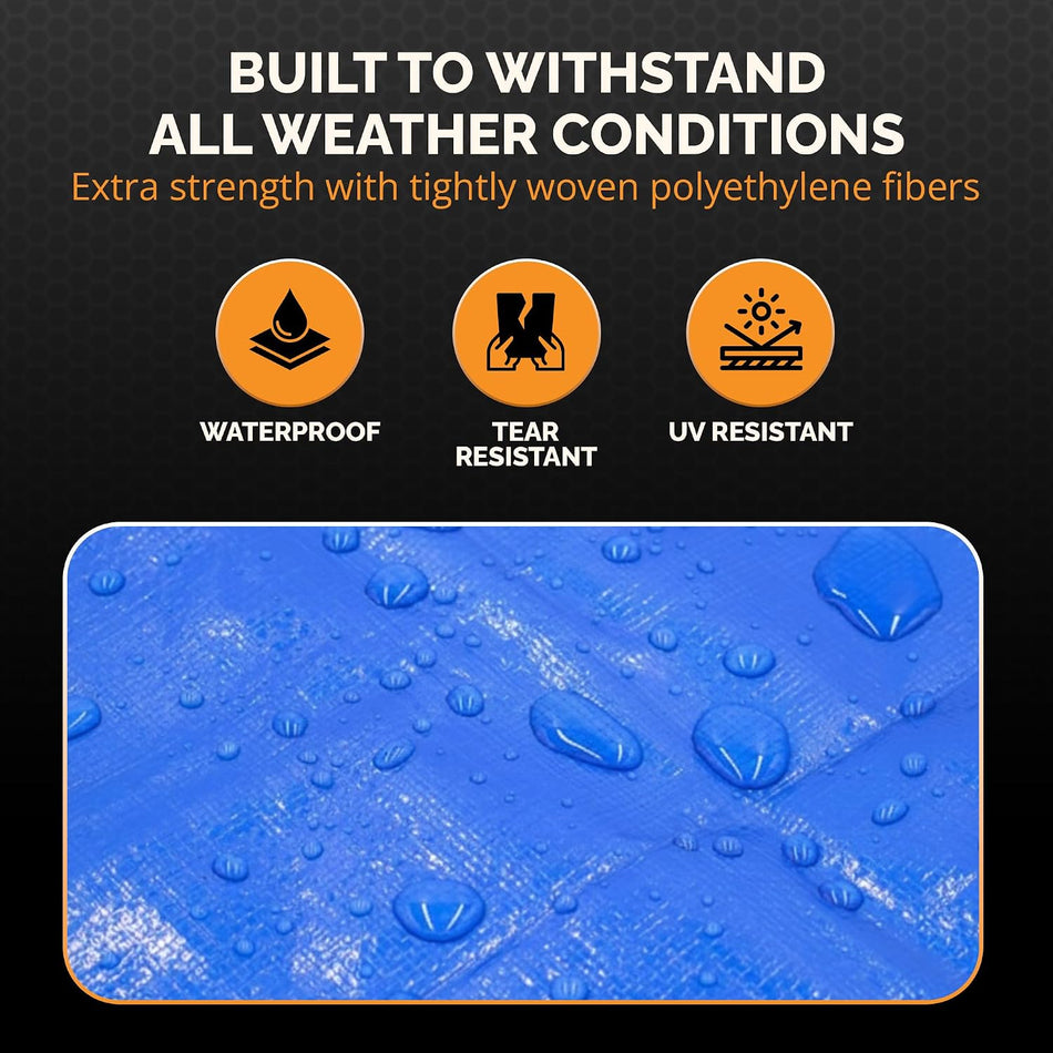 20x30 6 Mil Poly Heavy Duty Waterproof Tarp, Tear and UV Resistant Tarpaulin, Multipurpose Protective Outdoor Cover with Reinforced Edges for Camping, Shelter, Patio, Car, Boat