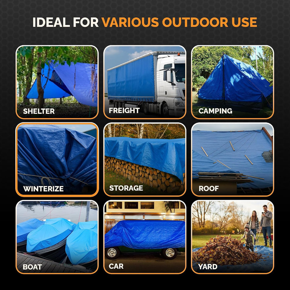 30x50 6 Mil Poly Heavy Duty Waterproof Tarp, Tear and UV Resistant Tarpaulin, Multipurpose Protective Outdoor Cover with Reinforced Edges for Camping, Shelter, Patio, Car, Boat