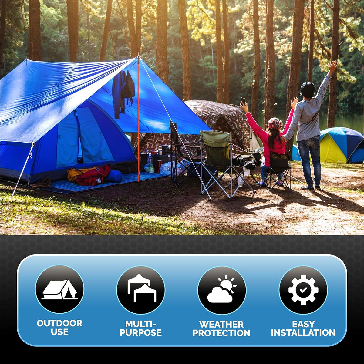 Blue Waterproof Tarp – 5 MIL Thick Tarpaulin Outdoor Cover - Multipurpose Protection Poly Tarp for Camping, Tent, Roof, Patio, Pool, Floor, Furniture, Boat, Truck Beds. Tarp