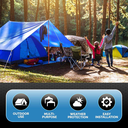 Blue Waterproof Tarp – 5 MIL Thick Tarpaulin Outdoor Cover - Multipurpose Protection Poly Tarp for Camping, Tent, Roof, Patio, Pool, Floor, Furniture, Boat, Truck Beds. Tarp