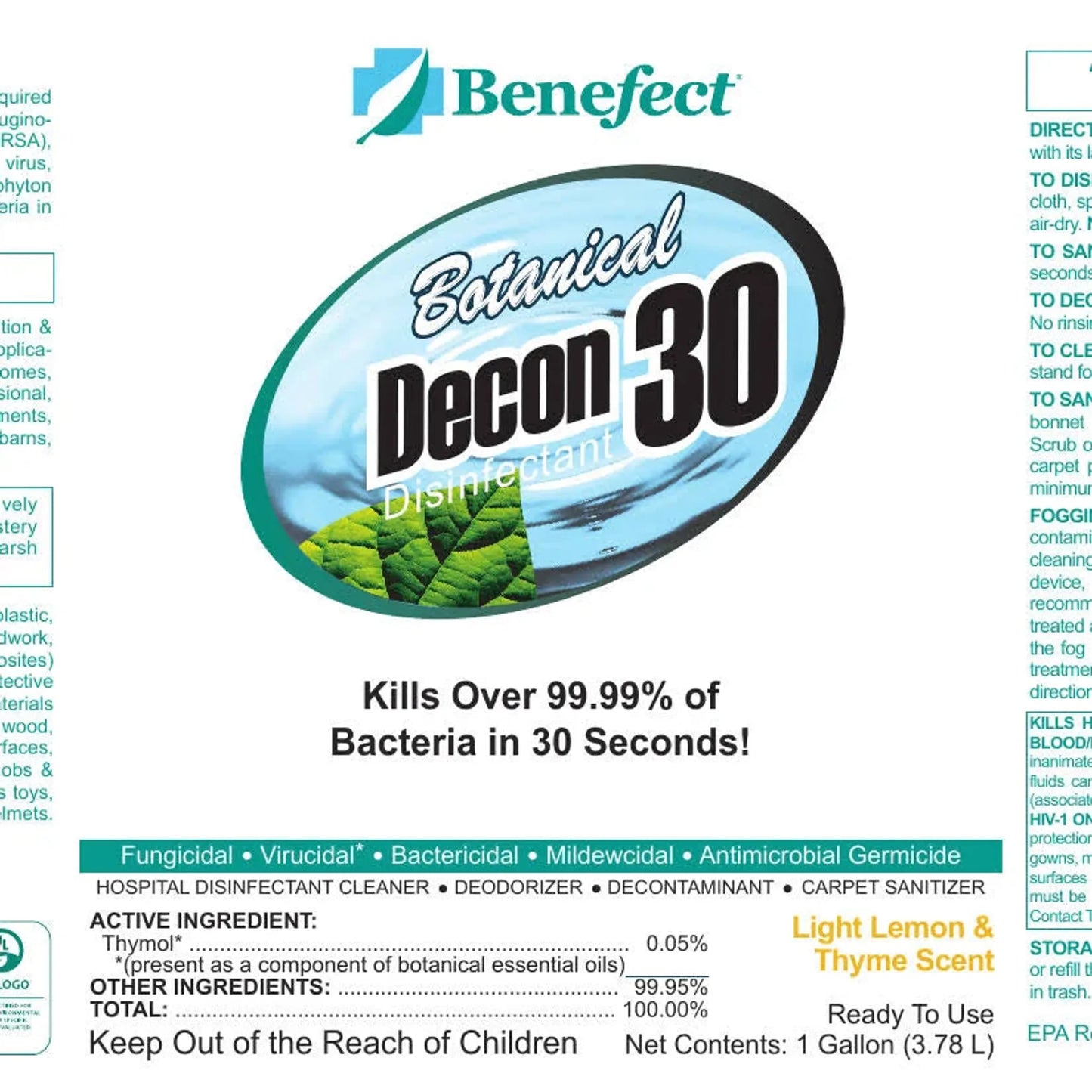 Benefect Botanical Decon 30, Disinfectant Cleaner (55 gal) Misc