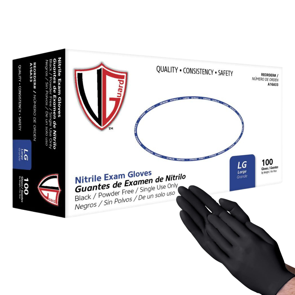 VGuard Nitrile Gloves, Power & Latex Free, Black (100ct) Misc LG,XL,LG-Case of 10,XL-Case of 10